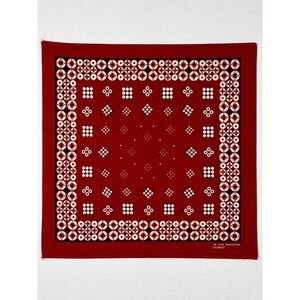 Colorfast Red Cotton Bandana Geometric Floral Dot RN 14193 Vintage 60s 70s 20x21
